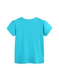 T-shirt in cotone azzurro per bambine con maniche a sbuffo, vista posteriore