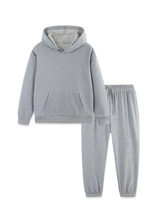 Kids grey solid color hooded sweatshirt and matching jogger pants two-piece set