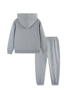 Classic grey kids' solid color hooded sweatshirt and matching jogger pants set