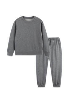 Kids dark grey cotton sweatshirt and joggers set displayed on a white background