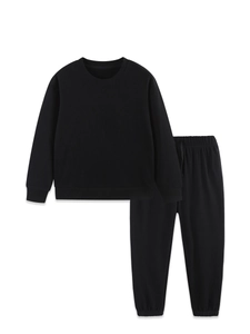 Kids black cotton sweatshirt and joggers set with ribbed cuffs for casual sports