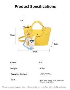 Detailed size chart of the yellow PU mini tote bag with dimensions and strap length