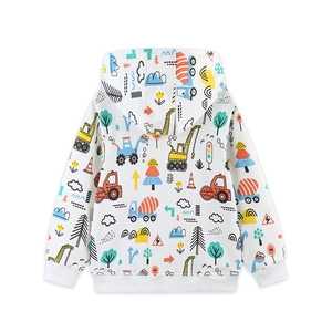 Kids hooded jacket with cartoon construction vehicle prints like excavators and cranes