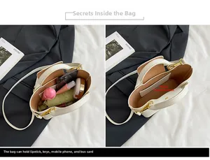Detailed view of white lychee leather mini tote bag interior showing large capacity storage