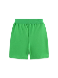 Boys bright green cotton knit sports shorts with elastic ribbed waistband for kids