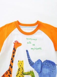Orange raglan sleeve T-shirt for boys with cartoon animals and 'Good Times' print