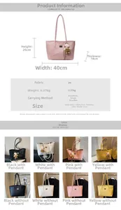 Detailed size specifications and color variations for the large PU leather tote bag