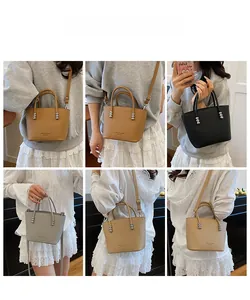 Detailed multi-angle views of litchi texture crossbody bucket bags with metal bead decor