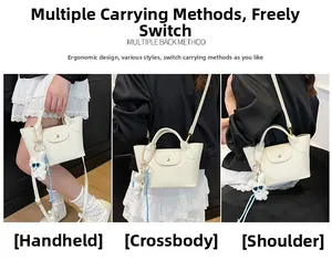 Detailed views of the white mini tote bag showing crossbody, shoulder and handbag styles