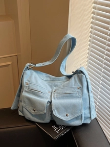 Sac Bandoulière Femme Velours Côtelé Grande Capacité Vintage Style Workwear Multi Poches Sac Cabas École Navettage