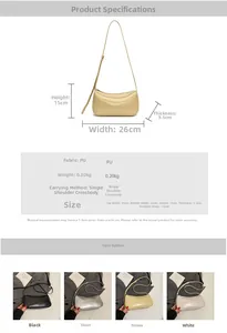 Detailed size chart and specifications for the minimalist PU leather baguette shoulder bag