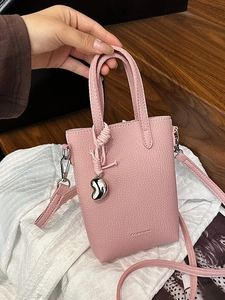 Sac Seau Mini pour Femmes à la Mode Texture Lychee en Cuir PU Sac Bandoulière pour Téléphone Avec Pendentif Cœur Petit Sac à Main