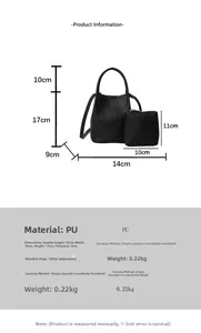 Size chart showing dimensions for a lychee pattern PU leather bucket bag with inner pouch