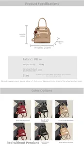 Detailed size chart for minimalist PU leather square backpack with product dimensions