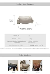 Detailed size chart for crescent PU leather crossbody bags with adjustable wide straps