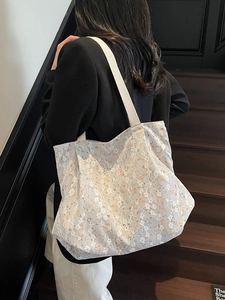 Borsa Tote in Tela con Pizzo Floreale da Donna Grande Capacità Borsa a Spalla Casual Estate Borsa a Mano Stampata