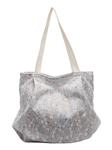 Borsa tote in tela floreale con pizzo bianco e robusti manici color crema