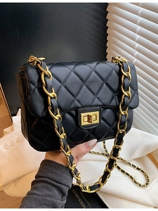 Women Quilted Crossbody Bag PU Leather Chain Strap Small Square Bag Gold Hardware Metal Lock Messenger Shoulder Bag Fashion Ladies Handbag