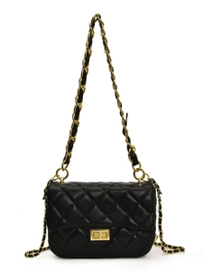 Classic black quilted crossbody bag with gold chain strap and turn-lock closure
