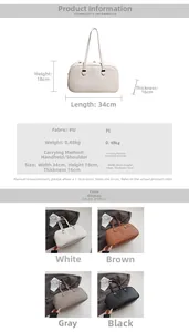 Detailed size chart and multi-color options for the large PU leather boston bowling bag