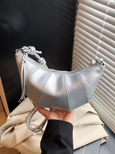 Women Fashion PU Leather Croissant Crossbody Bag Niche Minimalist Knotted Strap Crescent Shoulder Bag Trendy Handbag