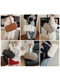 Collection of Boston style shoulder bags in pebble leather featuring four classic colors