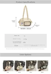 Detailed size specifications and multi-color options for the ita bag with clear window