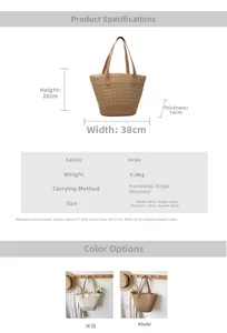 Tabella dettagliata con dimensioni e tessuti della borsa tote intrecciata beige e kaki