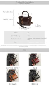 Guide des tailles et couleurs pour sac seau femme en PU en café, rouge, brun et noir