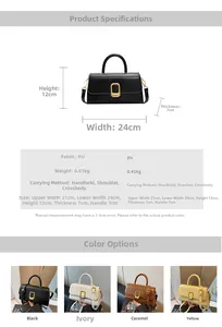 Spécifications détaillées et guide des couleurs du sac à main carré minimaliste en PU