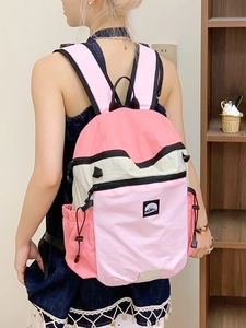Large Capacity Nylon Patchwork Backpack For Women Student School Bag Casual Lightweight Grid Pattern Travel Knapsack
