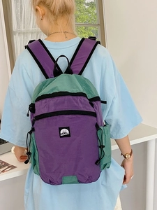 Large capacity purple and green nylon backpack for women with dual color design