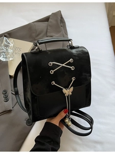 Sac à Dos Femme Mode en Cuir PU Nœud Papillon Design Laçage Croisé Petit Sac à Main Carré Avec Pendentif Künstliche Perle Pour Voyage École