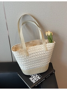 Borsa Tote in Paglia Intrecciata di Grande Capacità da Donna Estiva con Patchwork in Pizzo Borsa a Tracolla da Spiaggia Uncinetto Fatto a Mano
