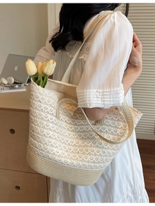 Borsa tote in pizzo bianco intrecciato ad alta capacità per spiaggia e vacanze estive