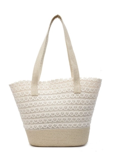Borsa tote in pizzo e paglia da spiaggia con trame floreali in stile bohémien