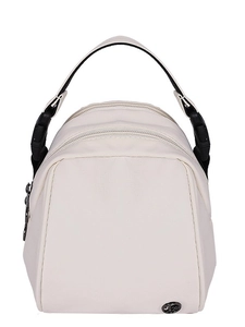 Chic cream shell-shaped crossbody bag with dual zippers and adjustable handle