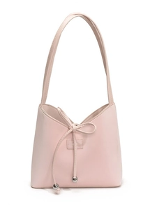 Sac bandoulière en cuir PU rose avec cordon à nœud et perles en métal argenté