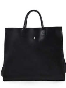 Classic black faux leather tote bag with large capacity and magnetic closure for commuting
