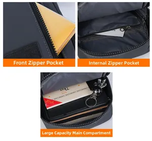 Detail view of washed denim bag showing multi-pocket structure and large main compartment