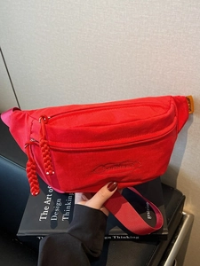 Women Canvas Crossbody Chest Bag Casual Waist Bag With Braided Zipper Pulls Adjustable Strap Fashion Outdoor Sling Bag