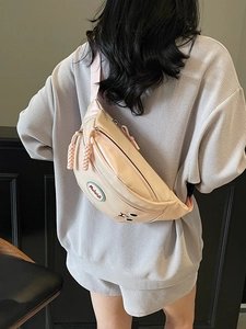 Borsa a tracolla in nylon rosa con ricami cartoon e tracolla regolabile morbida