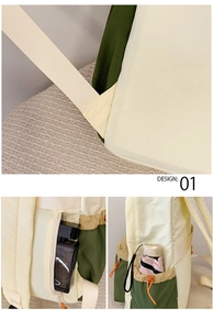 Detail of nylon backpack with anti-theft back pocket and drawstring side umbrella pocket