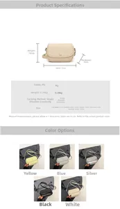 Detailed view of PU leather crossbody bag dimensions 18x14x9cm and five color options