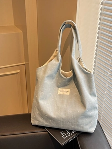 Women Denim Bowknot Heart Printed Large Capacity Tote Bag Korean Casual Shoulder Bag Student School Bag All Match Shopper Bag