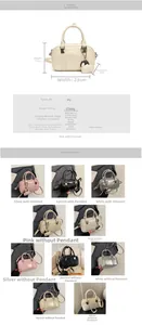 Detailed size chart and specifications for the PU leather bowling bag in five colors