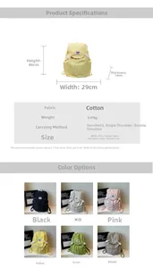 Size chart and color selection showing dimensions of the canvas backpack for school