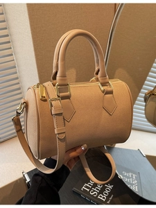 Women Fashion PU Leather Boston Bag Retro Cylindrical Handbag With Dual Handle Adjustable Shoulder Strap Commuting Crossbody Bag
