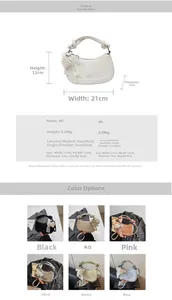 Detailed size specifications and color options for the half-moon PU leather crossbody bag