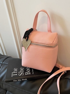 Borsa Quadrata Piccola in PU con Trama Litchi da Donna Stile Coreano Borsa a Tracolla con Manico e Ciondolo a Cuore Accessorio